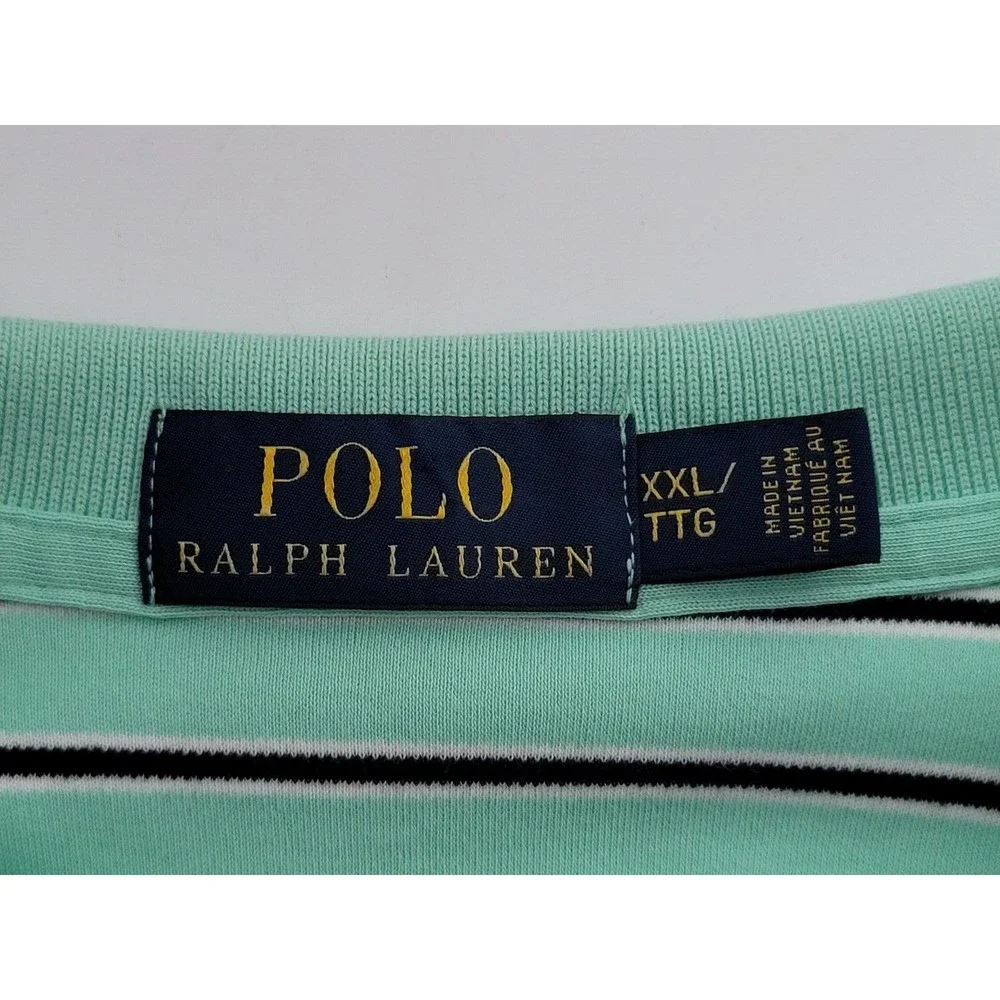Ralph‎ Lauren Polo Golf Shirt Mens Size XXL 2XL Blue Green Striped Short Sleeve